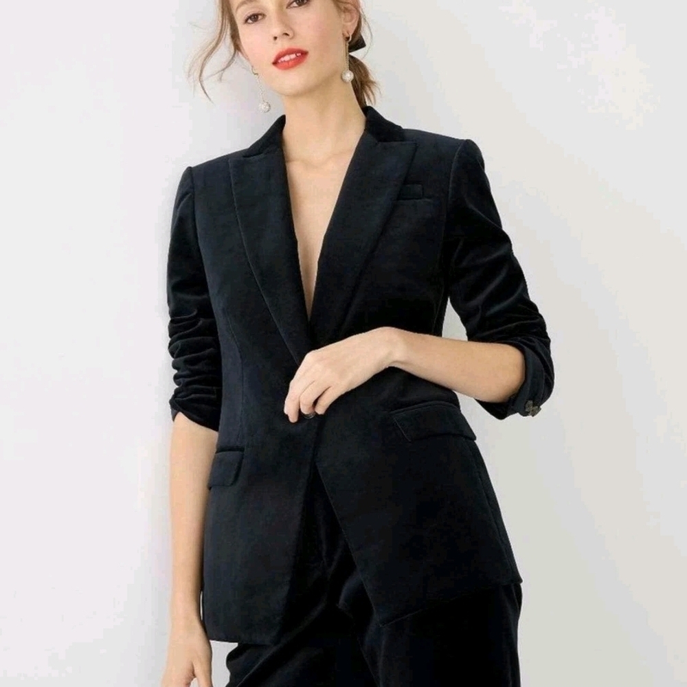 J. Crew Willa Blazer in Stretch Velvet Cotton Black size 22 Women's